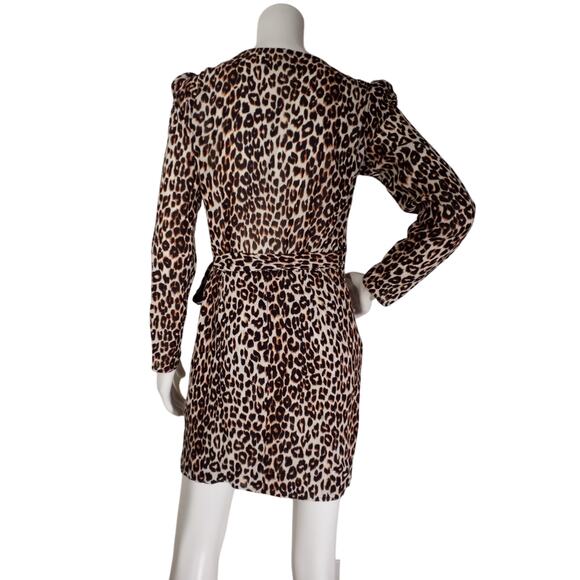Reformation Womens Size Small Brooke Leopard Mini Long Sleeve Wrap Dress - Picture 3 of 7